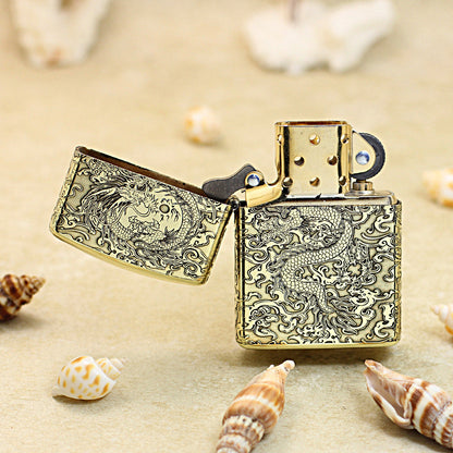 Zippo Premium Shine Bronze Intricate Chiseled Flying Serpent in Sky - CC163