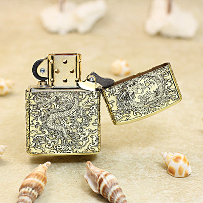 Zippo Premium Shine Bronze Intricate Chiseled Flying Serpent in Sky - CC163
