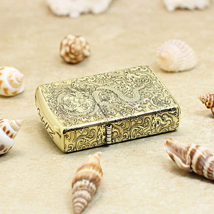 Zippo Premium Shine Bronze Intricate Chiseled Flying Serpent in Sky - CC163