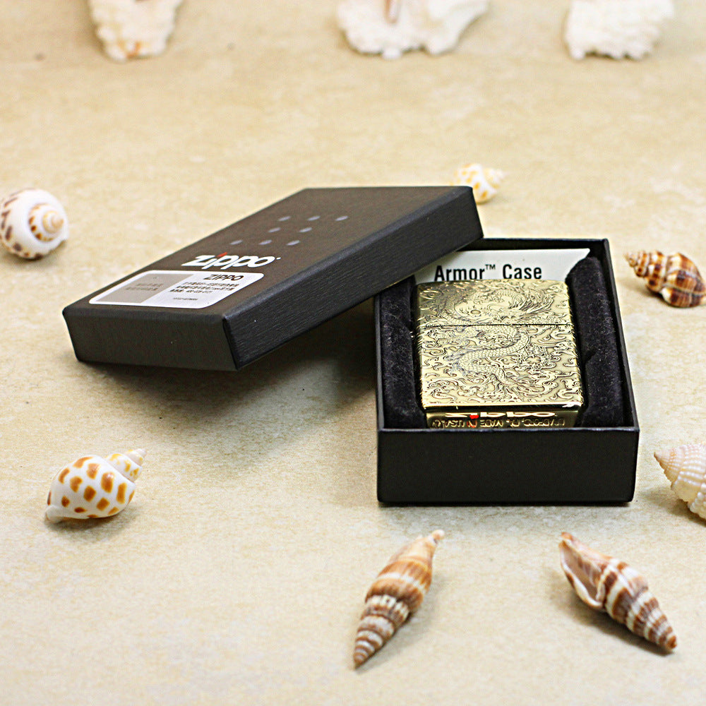 Zippo Premium Shine Bronze Intricate Chiseled Flying Serpent in Sky - CC163
