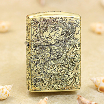 Zippo Premium Shine Bronze Intricate Chiseled Flying Serpent in Sky - CC163