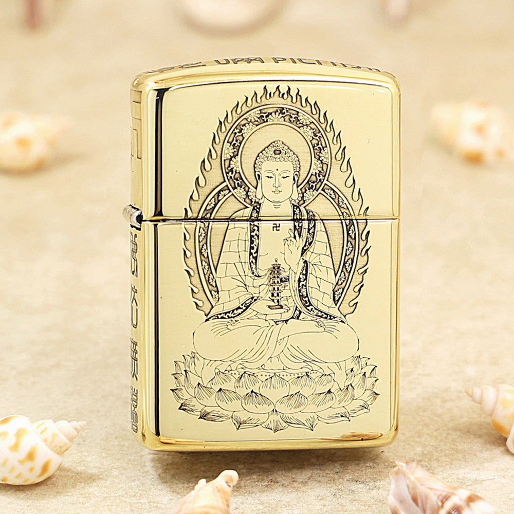 Zippo Premium Shine Bronze Intricate Chiseled Seated Tathagata Shakyamuni - CC159