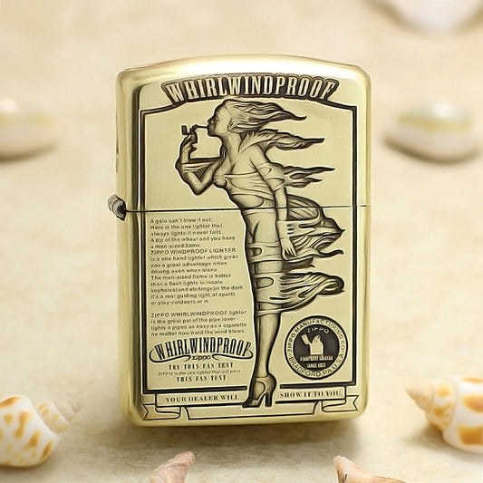 Zippo Premium Shine Bronze Intricate Chiseled Whirlwindproof Pin-Up Maiden - CC149