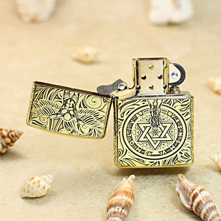 Zippo Premium Shine Bronze Chiseled Angelic Warrior Seal of Solomon - CC160
