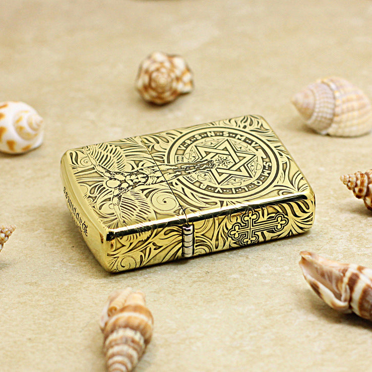 Zippo Premium Shine Bronze Chiseled Angelic Warrior Seal of Solomon - CC160