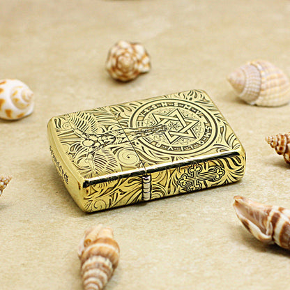 Zippo Premium Shine Bronze Chiseled Angelic Warrior Seal of Solomon - CC160