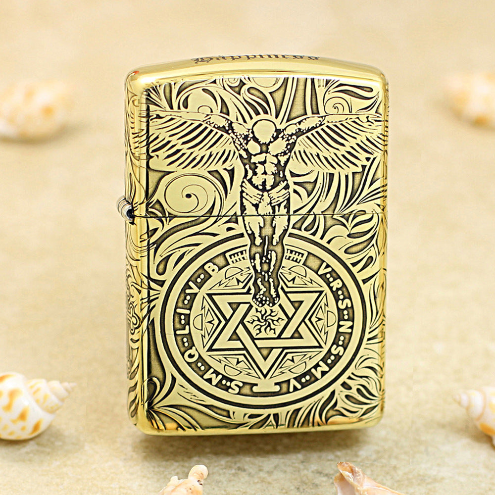 Zippo Premium Shine Bronze Chiseled Angelic Warrior Seal of Solomon - CC160