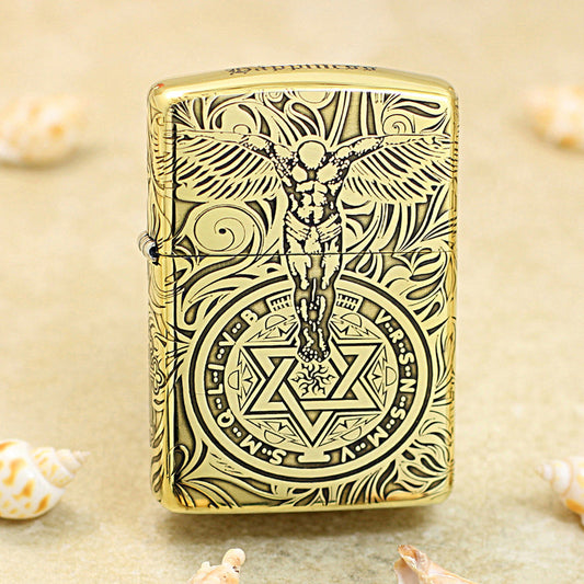 Zippo Premium Shine Bronze Chiseled Angelic Warrior Seal of Solomon - CC160
