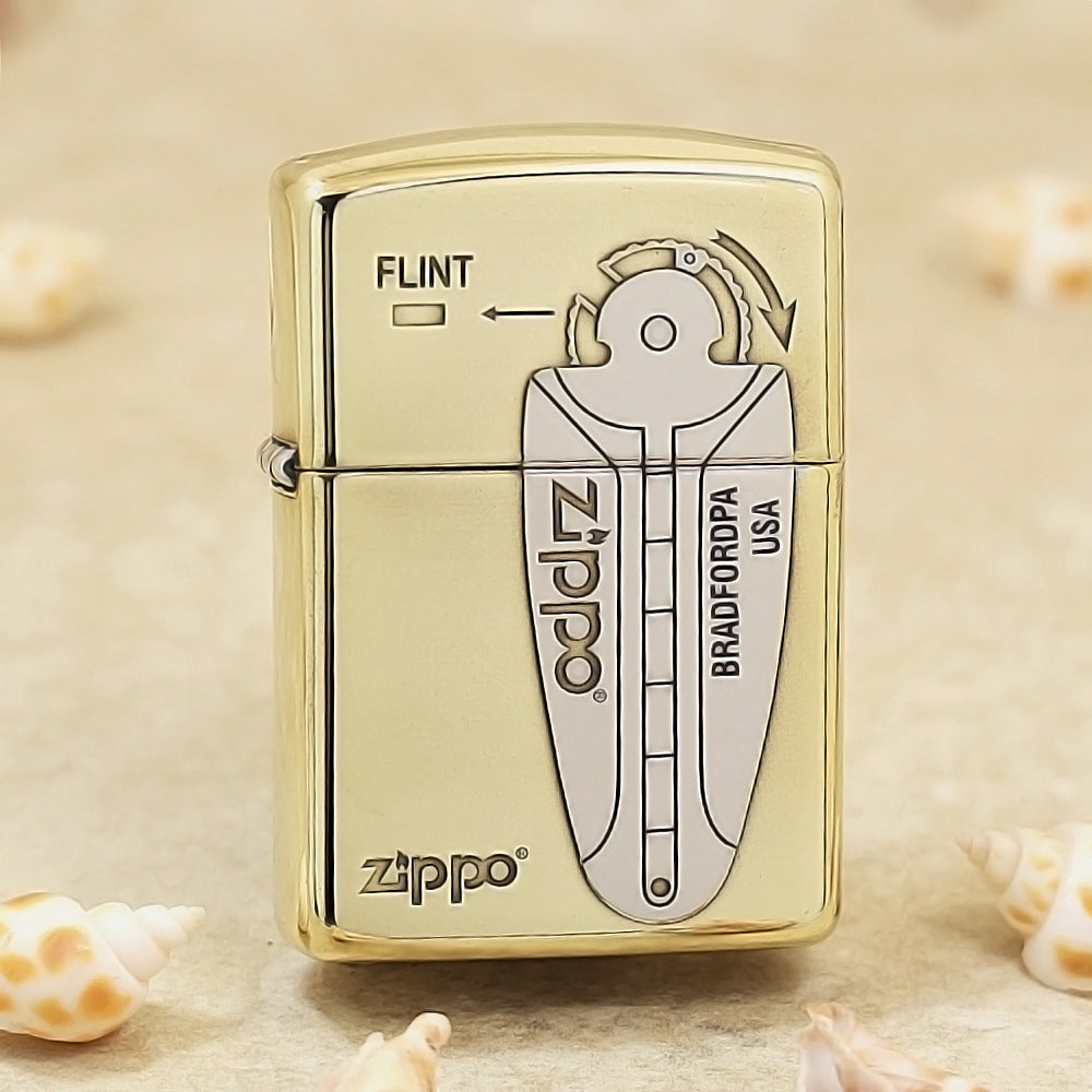 Zippo Premium Shine Bronze Chiseled Flint Mechanism Diagram - SC30