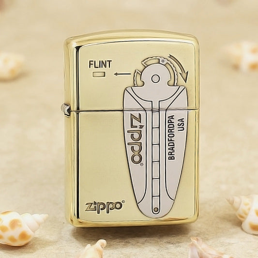 Zippo Premium Shine Bronze Chiseled Flint Mechanism Diagram - SC30