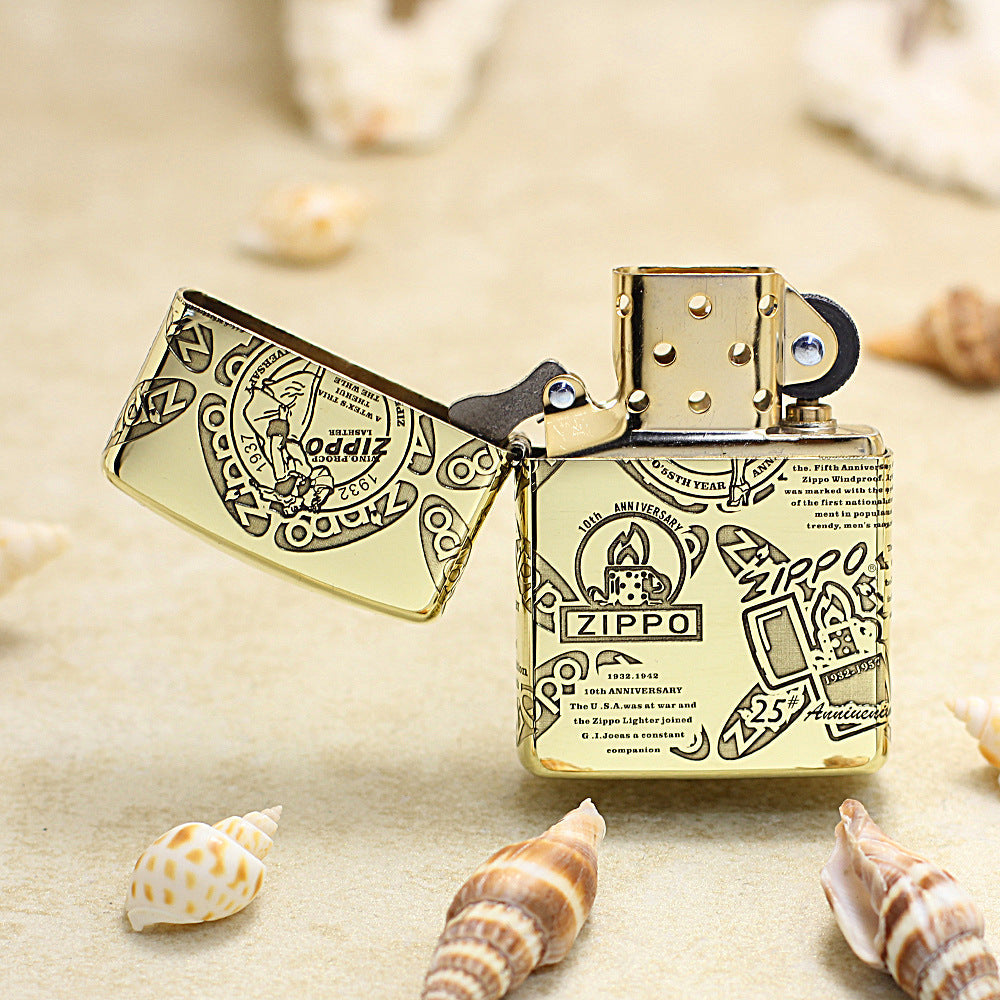 Zippo Premium Shine Bronze Chiseled Historical Logos Anniversary Design - CC150