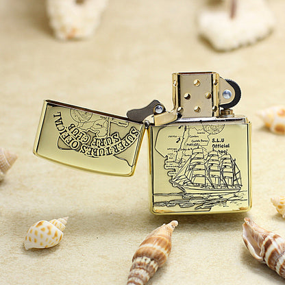 Zippo Premium Shine Bronze Chiseled Nautical Map Sailing Ship - CC146