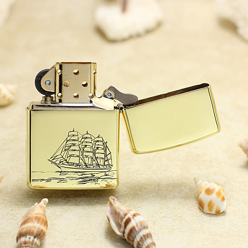 Zippo Premium Shine Bronze Chiseled Nautical Map Sailing Ship - CC146