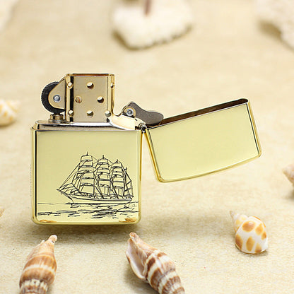 Zippo Premium Shine Bronze Chiseled Nautical Map Sailing Ship - CC146