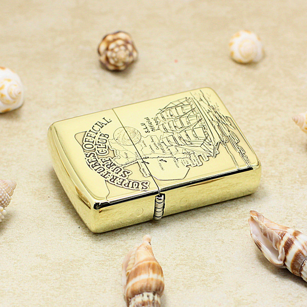 Zippo Premium Shine Bronze Chiseled Nautical Map Sailing Ship - CC146