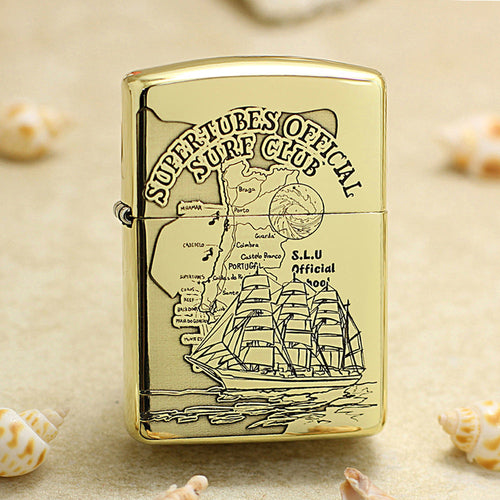 Zippo Premium Shine Bronze Chiseled Nautical Map Sailing Ship - CC146