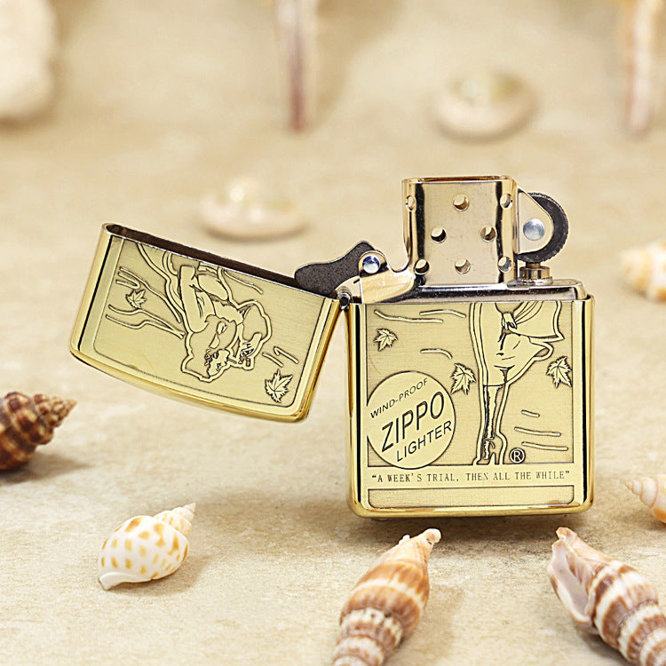 Zippo Premium Shine Bronze Chiseled Pin-Up Maiden Autumn Wind - CC151