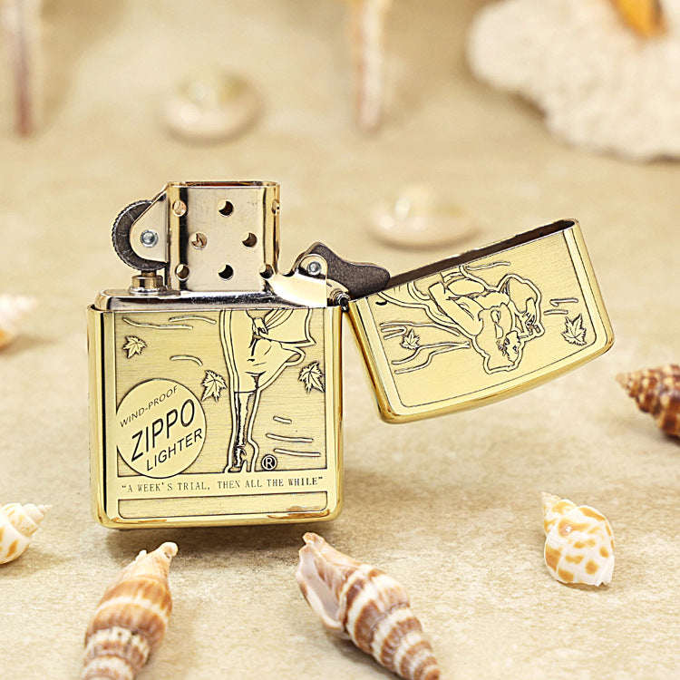 Zippo Premium Shine Bronze Chiseled Pin-Up Maiden Autumn Wind - CC151
