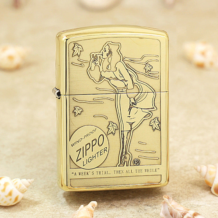 Zippo Premium Shine Bronze Chiseled Pin-Up Maiden Autumn Wind - CC151