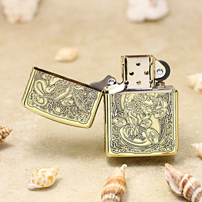 Zippo Premium Shine Bronze Chiseled Pixiu Lion and Ancient Coins - CC162