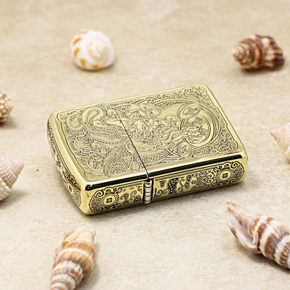 Zippo Premium Shine Bronze Chiseled Pixiu Lion and Ancient Coins - CC162
