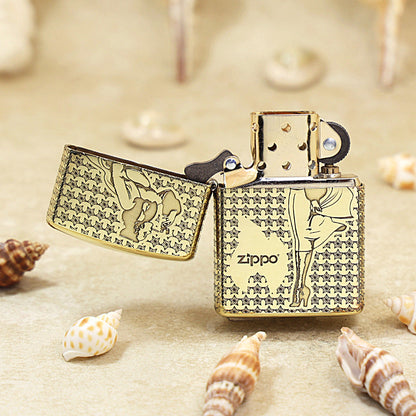 Zippo Premium Shine Bronze Chiseled Star Field Pin-Up Maiden - CC134