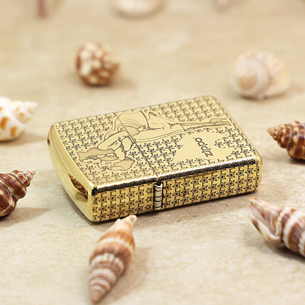 Zippo Premium Shine Bronze Chiseled Star Field Pin-Up Maiden - CC134