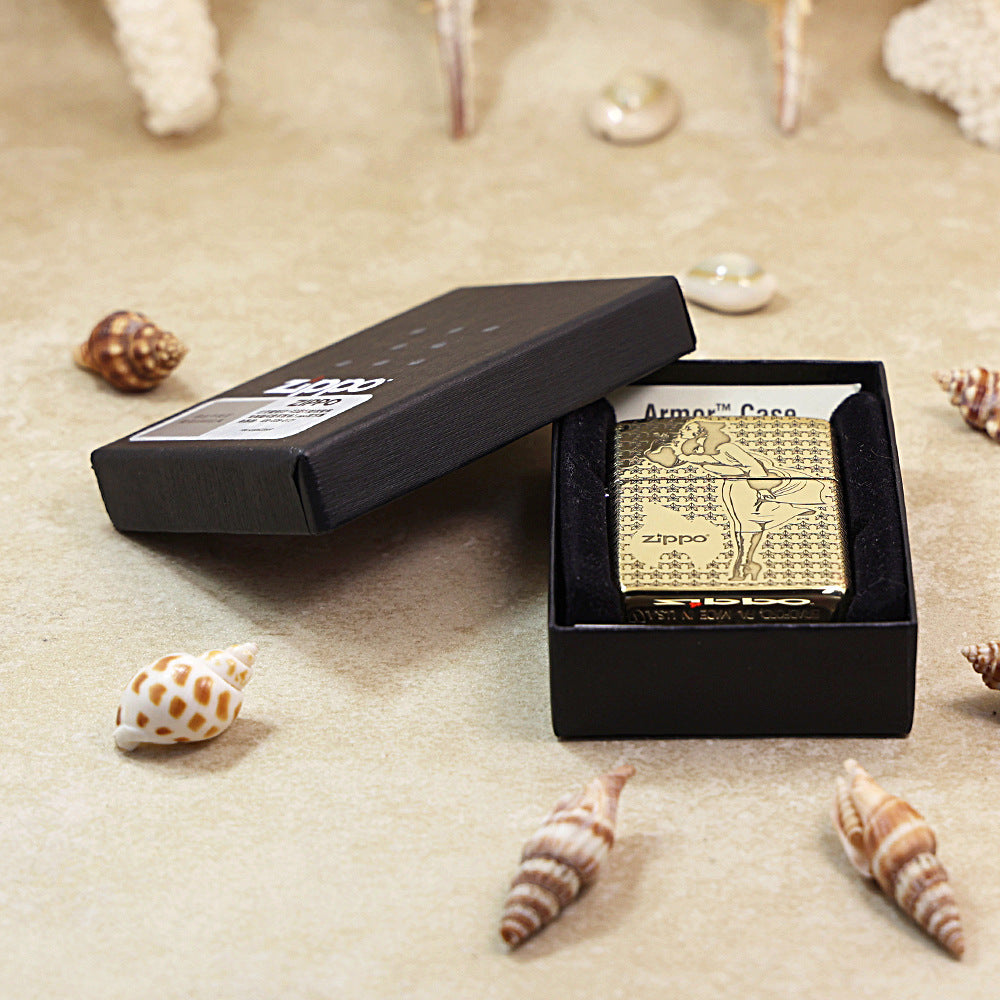 Zippo Premium Shine Bronze Chiseled Star Field Pin-Up Maiden - CC134
