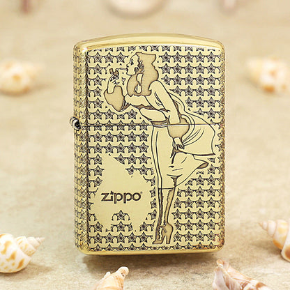 Zippo Premium Shine Bronze Chiseled Star Field Pin-Up Maiden - CC134