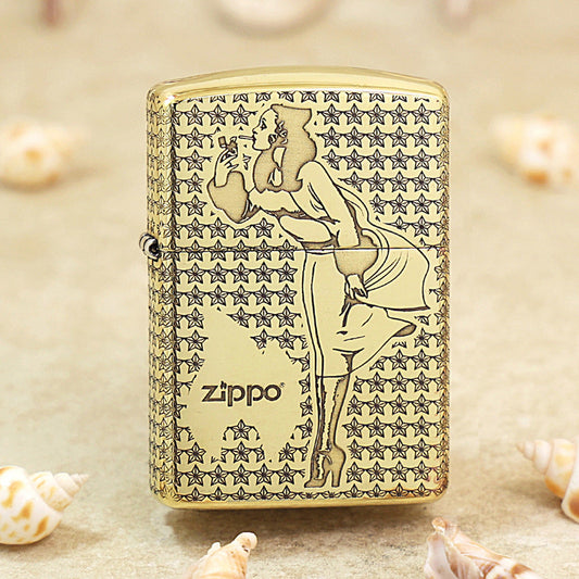 Zippo Premium Shine Bronze Chiseled Star Field Pin-Up Maiden - CC134