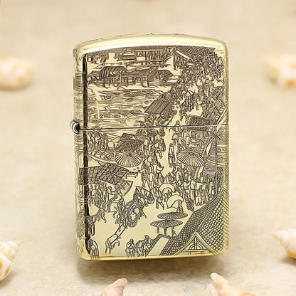 Zippo Premium Shine Bronze Complete Chiseled Qingming Festival Scroll - CC119