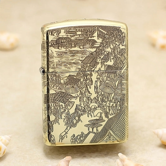Zippo Premium Shine Bronze Complete Chiseled Qingming Festival Scroll - CC119