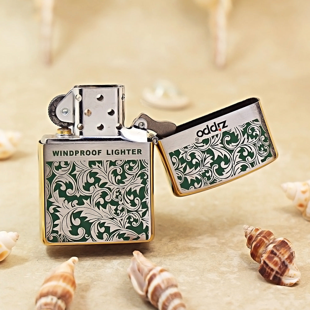 Zippo Premium Shine Bronze Green Hue Filled Arabesque Scroll - CS14