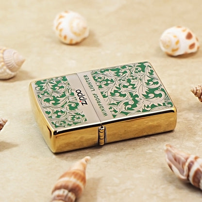 Zippo Premium Shine Bronze Green Hue Filled Arabesque Scroll - CS14