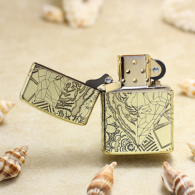 Zippo Premium Shine Bronze Half Geometric Tiger Engraving - CC135
