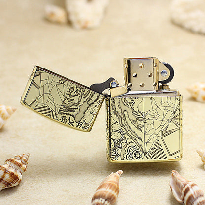 Zippo Premium Shine Bronze Half Geometric Tiger Engraving - CC135