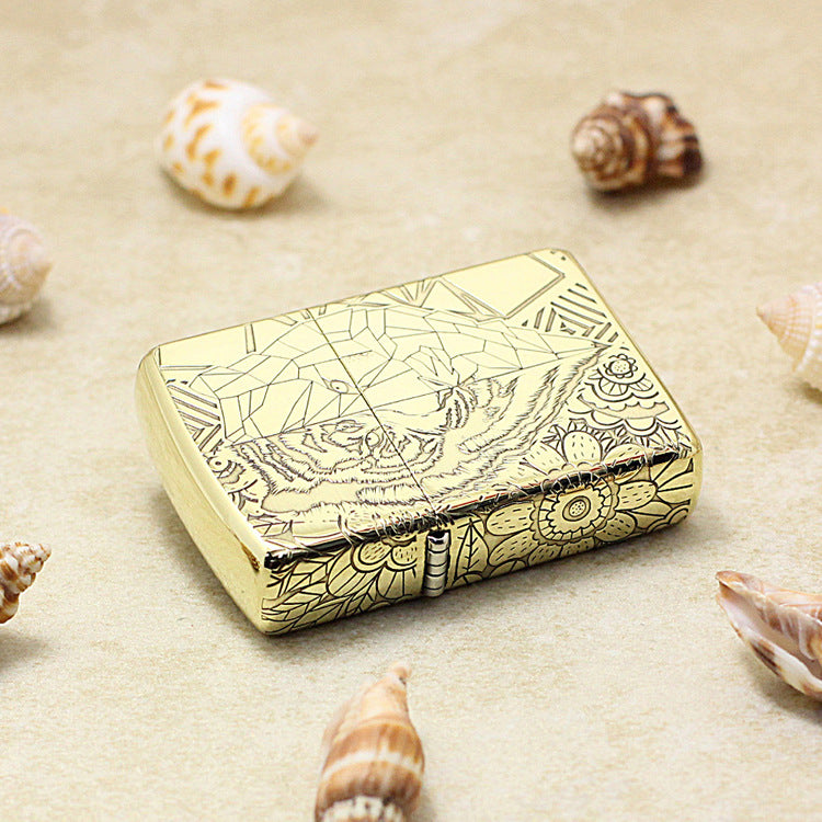 Zippo Premium Shine Bronze Half Geometric Tiger Engraving - CC135