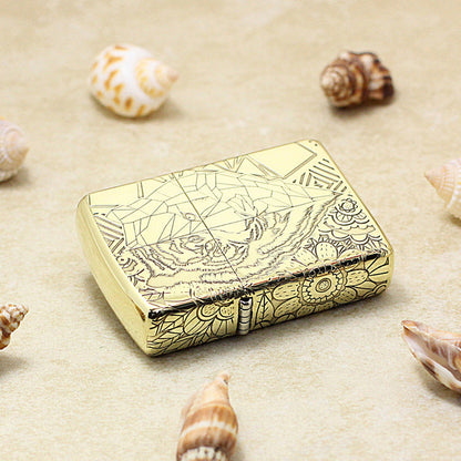 Zippo Premium Shine Bronze Half Geometric Tiger Engraving - CC135