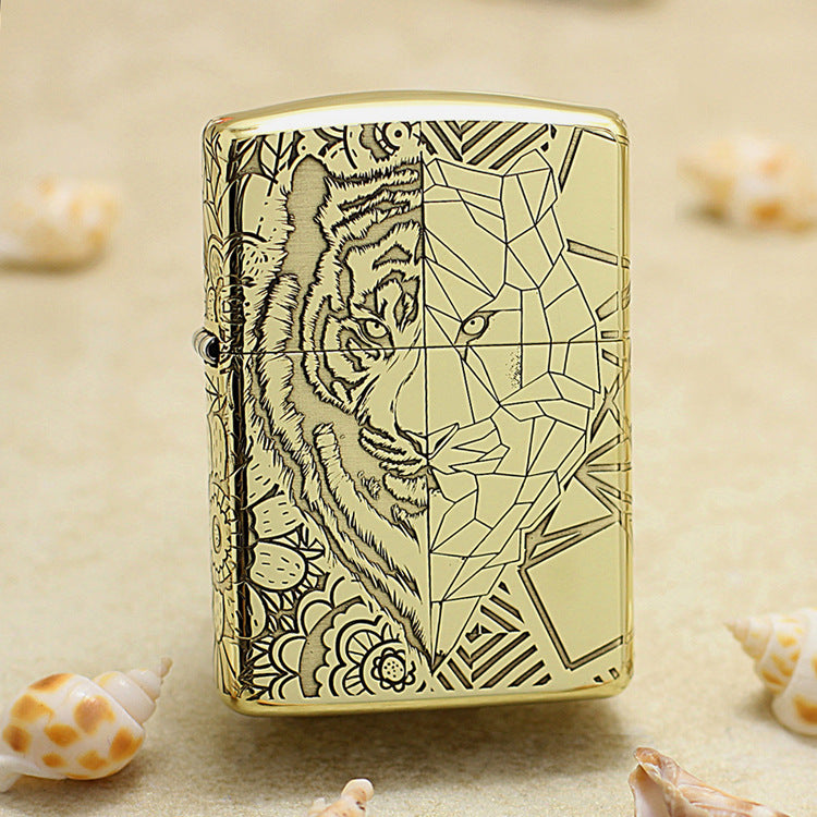Zippo Premium Shine Bronze Half Geometric Tiger Engraving - CC135