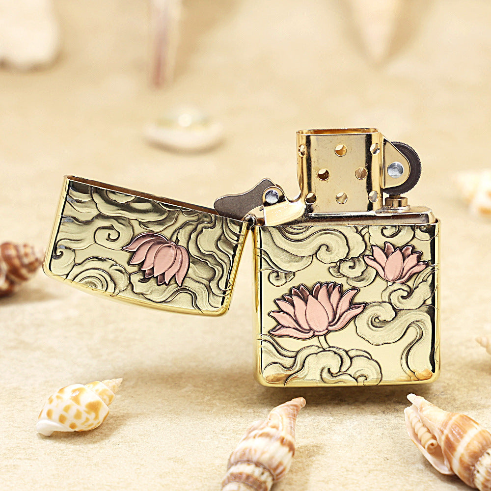 Zippo Premium Shine Bronze Lotus in Heavenly Clouds - CC103