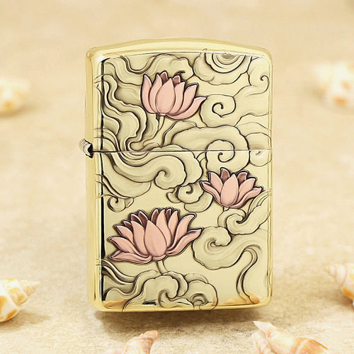 Zippo Premium Shine Bronze Lotus in Heavenly Clouds - CC103