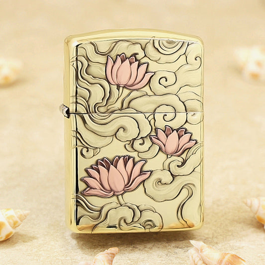 Zippo Premium Shine Bronze Lotus in Heavenly Clouds - CC103