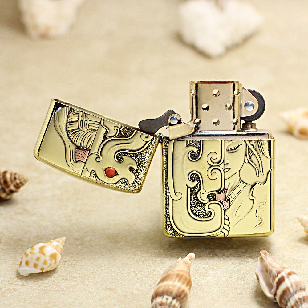 Zippo Premium Shine Bronze Mulan Serpent Jade Carving Medallion - CC111