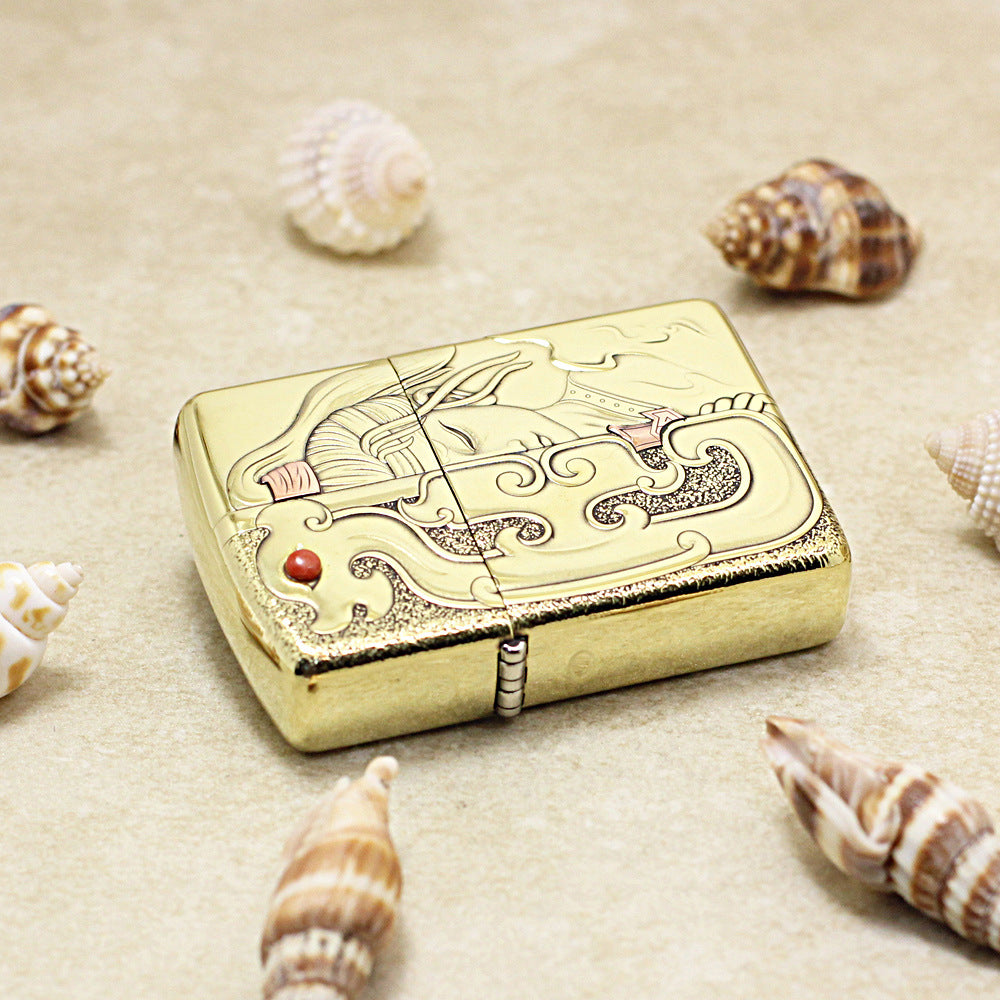 Zippo Premium Shine Bronze Mulan Serpent Jade Carving Medallion - CC111