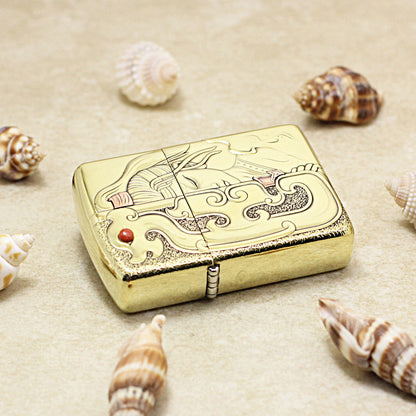 Zippo Premium Shine Bronze Mulan Serpent Jade Carving Medallion - CC111