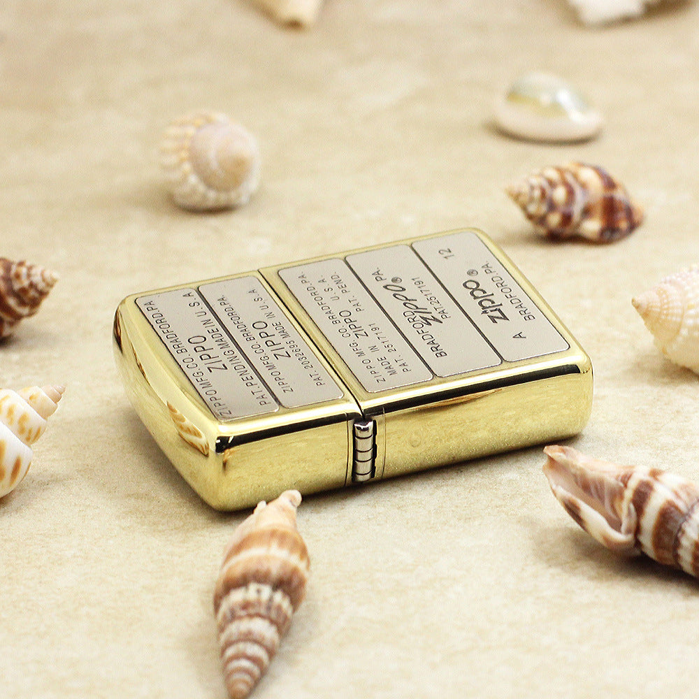 Zippo Premium Shine Bronze Multi Panel Logo and Patent Stamps - SC01