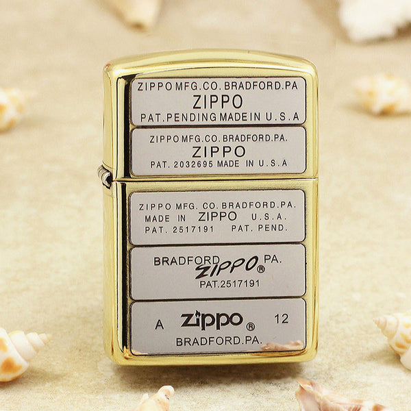Zippo Premium Shine Bronze Multi Panel Logo and Patent Stamps - SC01