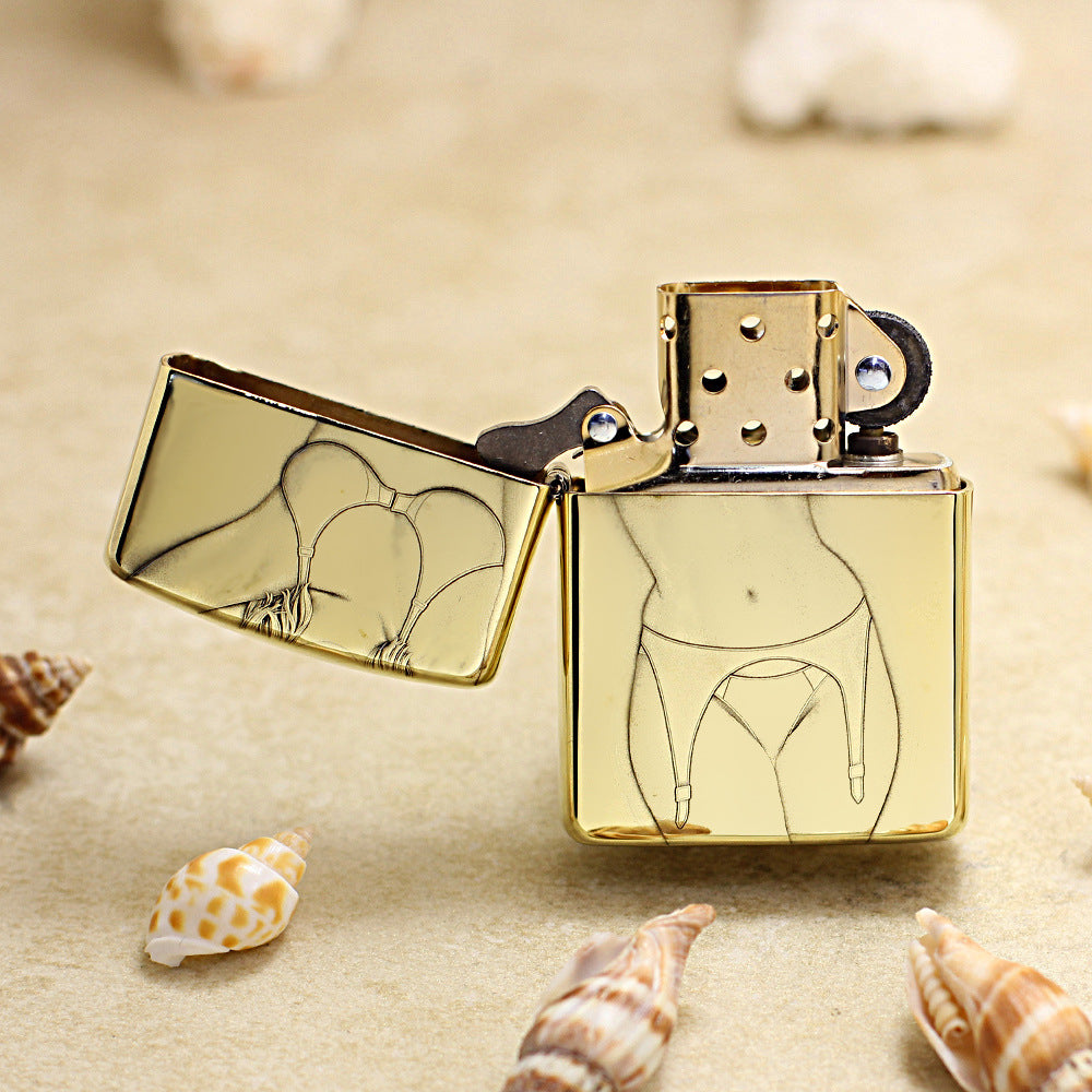 Zippo Premium Shine Bronze Pin-Up Maiden Chiseled Lingerie - CC108