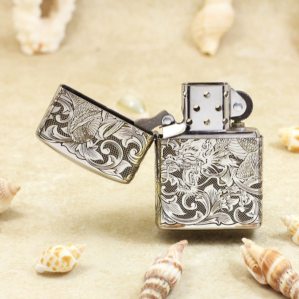 Zippo Premium Shine Steel Intricate Engraved Serpent and Complete Arabesque - SC26