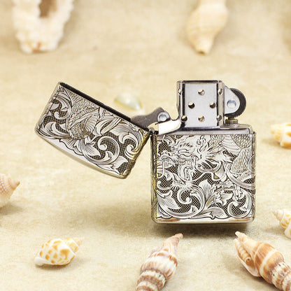 Zippo Premium Shine Steel Intricate Engraved Serpent and Complete Arabesque - SC26